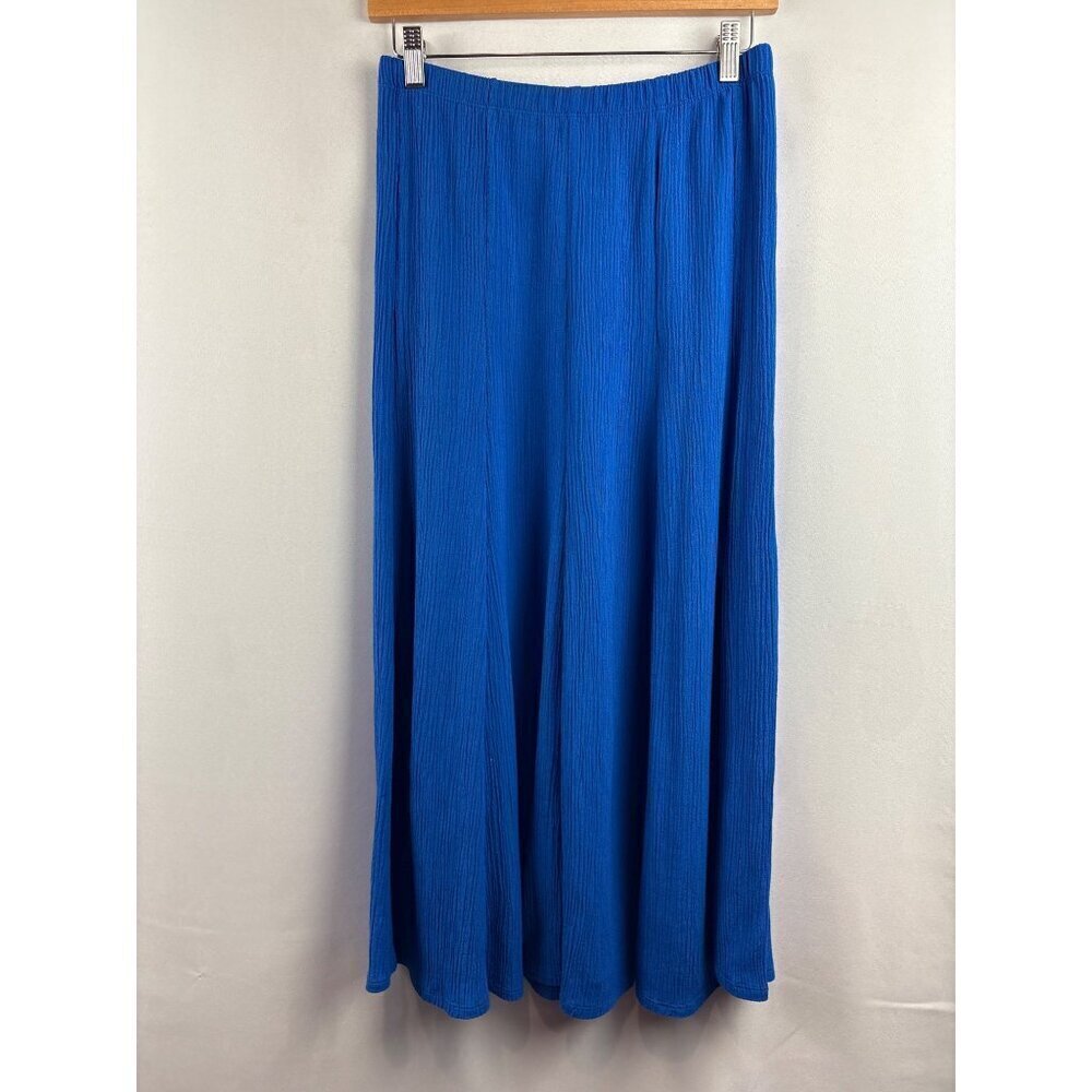 Susan Graver Womens XS Blue Crinkle Textured Midi Skirt